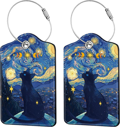 2 Pcs Colorful Luggage Tags for Suitcase, Cat Leather Luggage Tags Cute by Unknown