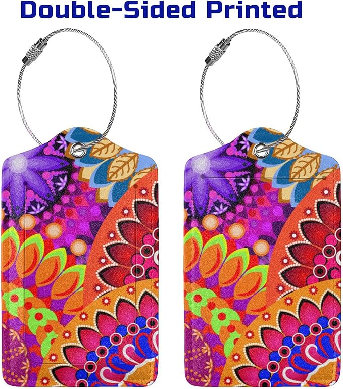Colorful Mandala Style Luggage Tags Bright Red Bag Tag - Image 4