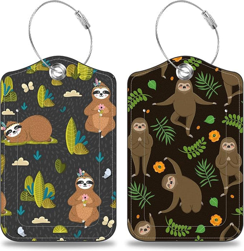 2 Pack Yoga Luggage Tags for Suitcases Funny Sloths Leather Luggage Tags by Unknown