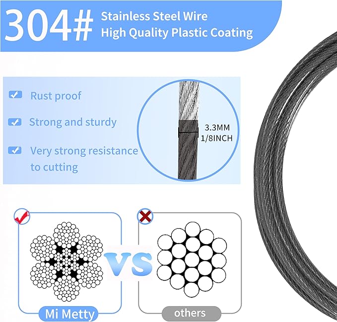 3.3mm Outdoor Travel Stainless Steel Security Cable-30ft Luggage Lock Safety - Image 2