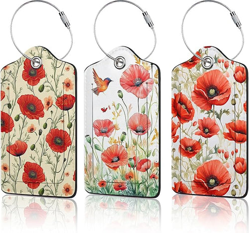 3 PCS Red Poppy Flower Luggage Tags, Suitcase Tags Privacy Cover ID Label by Unknown