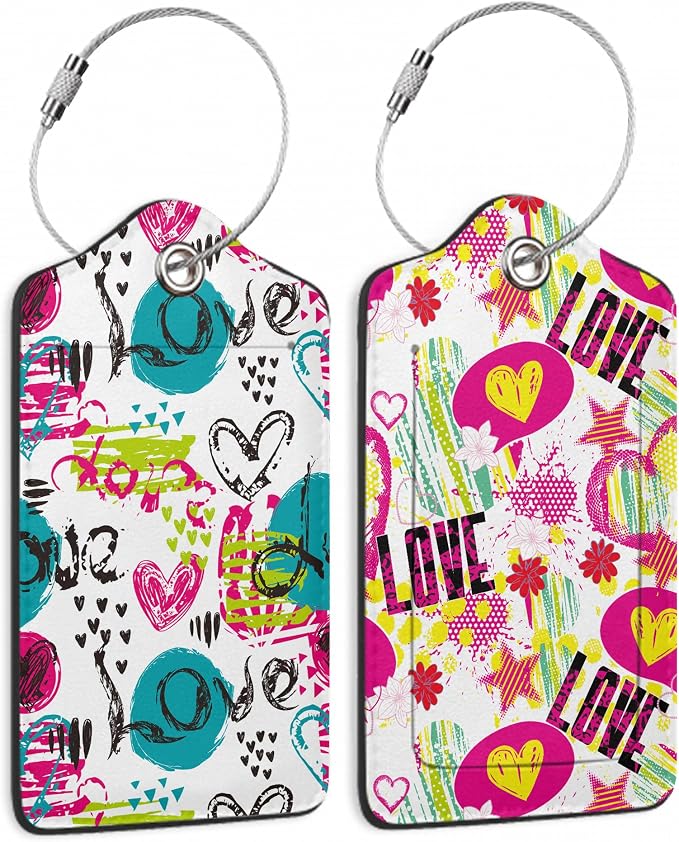 Abstract Colorful Colors Hearts 2 PCS Luggage Tags, Privacy Cover ID Label by DEMACYA