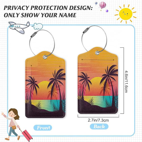 3 Pack Luggage Tag for Suitcase, Tropical Sunset Palm Leather Luggage Tags - Image 2