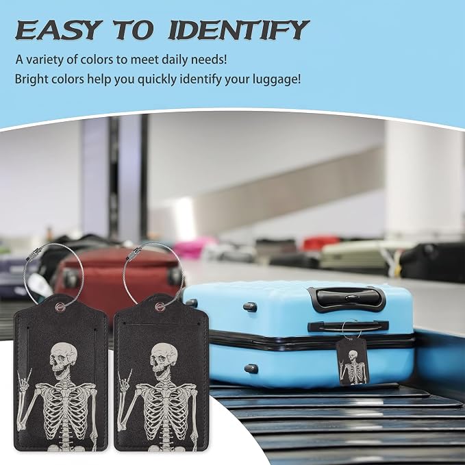 3 Pack Luggage Tag for Suitcase, Rock Roll Skeleton Leather Luggage Tags - Image 5