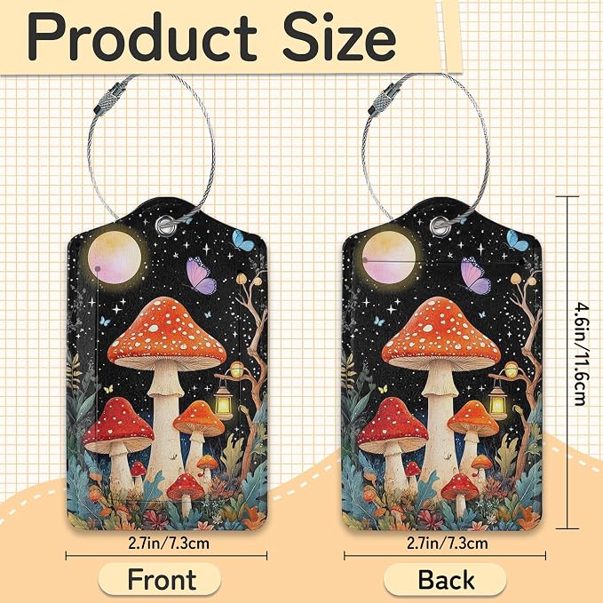 3 PCS Mushroom Luggage Tags, Colorful Butterfly Moon Star Suitcase Tags Privacy - Image 3