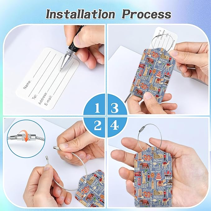 3 Pack Luggage Tag for Suitcase, Travel Stamp Leather Luggage Tags - Image 4