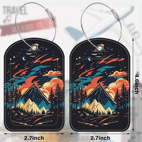 2 PCS Leather Luggage Tags for Suitcase Colorful Bright Mountain Travel Luggage - Image 2
