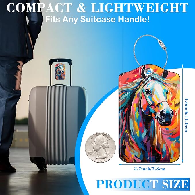 Abstract Horse Luggage Tags for Suitcases Leather Travel Tags for Luggage ID - Image 2