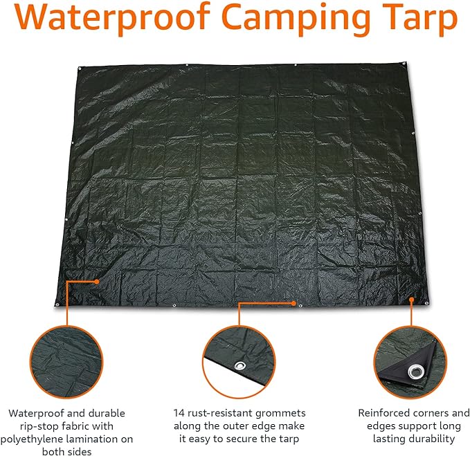 Amazon Basics Waterproof Camping Tarp, 9.5 Feet x 11.3 Feet, Dark Green - Image 2