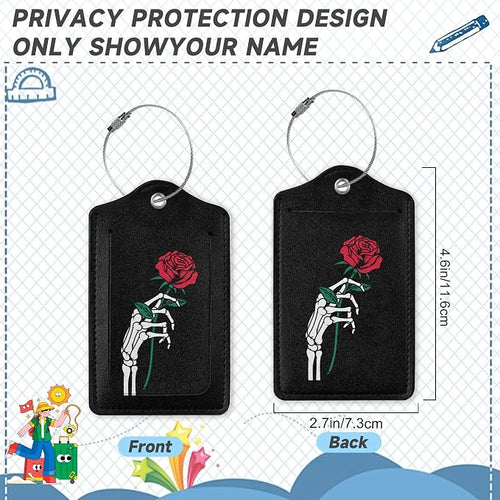 2 Pack Luggage Tag for Suitcase, Skeleton Hand Holding Rose Leather Bag Tags - Image 2