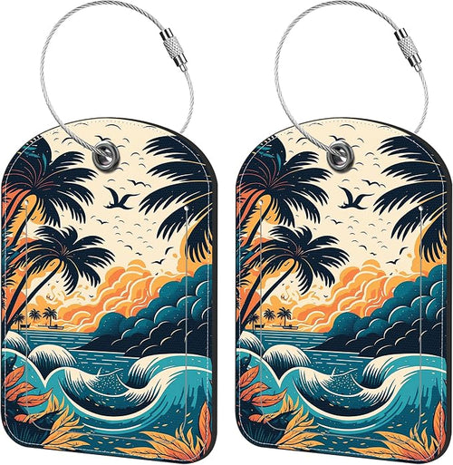 2 Pack Cute Luggage Tag for Suitcases Summer Beach Leather Luggage Tags by iapodiad