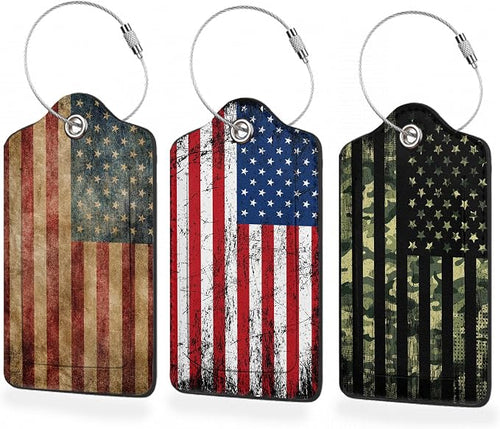 3 Pack Luggage Tag for Suitcase, American Flag USA Flag Leather Luggage Tags by BUYIDUI