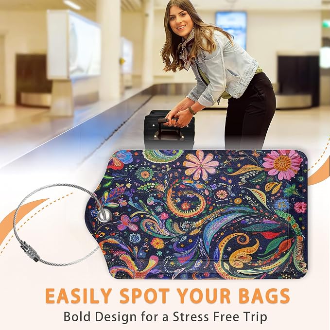 Colorful Boho Floral 3 PCS PU Leather Luggage Tags - Image 4