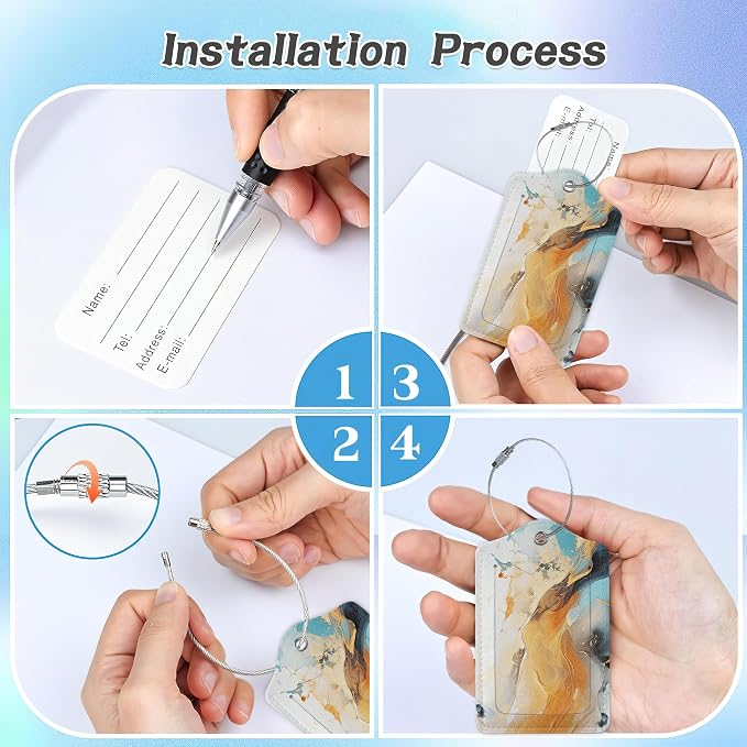 3 Pack Luggage Tag for Suitcase, Marble Gold Blue Leather Luggage Tags - Image 4