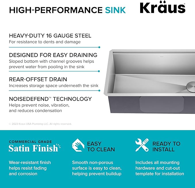 KRAUS Kore 32-Inch Undermount Workstation 16 Gauge Single Bowl Stainless Steel - Image 6