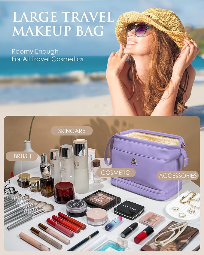 Birthday Gifts for Girls, Initial Large Makeup Bags, Personalized Double Layer - Image 2