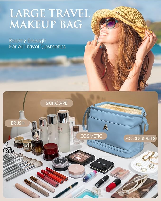 Travel Essentials for Friends Female Mom, Personalized Makeup Bag, Double Layer - Image 2