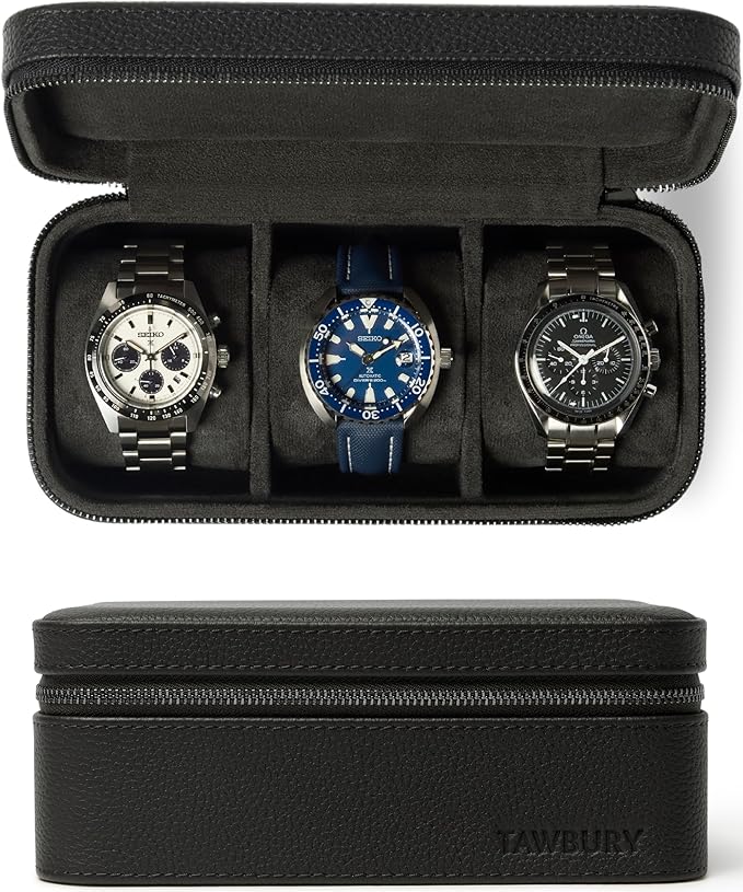TAWBURY 3 Watch Case for Men – Luxury Leather Watch Travel Case for Men | Black by TAWBURY