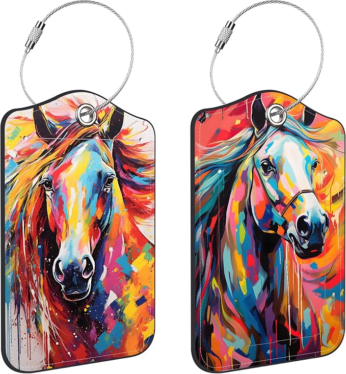 Abstract Horse Luggage Tags for Suitcases Leather Travel Tags for Luggage ID by Unknown