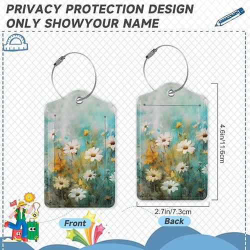 2 Pack Luggage Tag for Suitcase, Vintage Wild Flowers Leather Bag Tags - Image 2