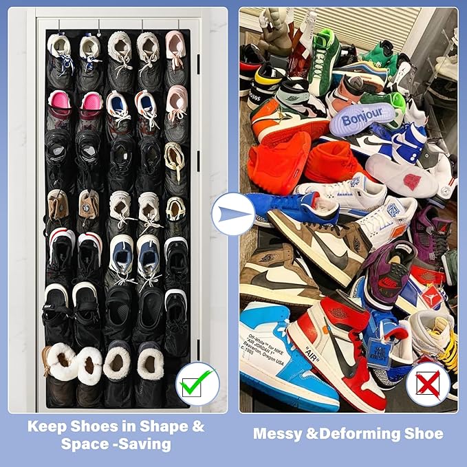 35Large Pockets Over The Door Shoe Organizer, Mesh Pockets Shoe Holder Rack - Image 6