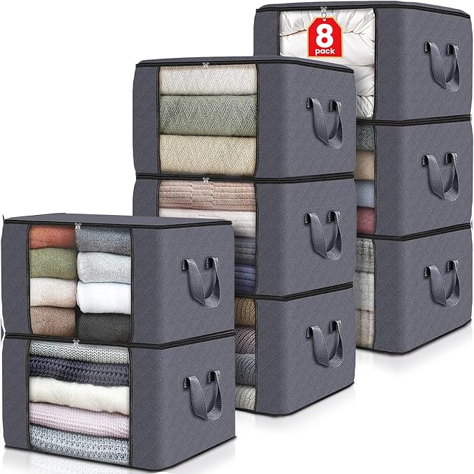 Fab totes 8 Pack Clothes Storage, Foldable Thick Fabric Blanket Storage Bags by Fabtotes