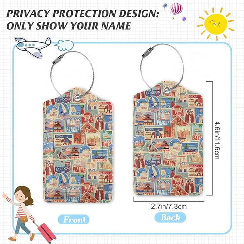 3 Pack Luggage Tag for Suitcase, Travel Stamp Leather Luggage Tags - Image 2