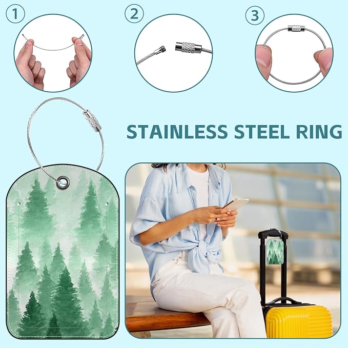 Foggy Forest Luggage Tag for Suitcase Set of 2 PU Leather Cute Luggage Tags - Image 3