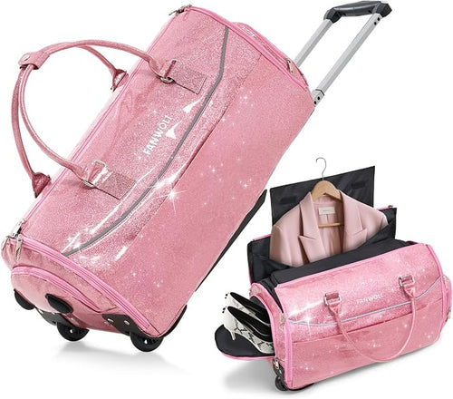 3-in-1 Rolling Garment Bags for Travel, Glitter Wheeled Carry-On Suit Luggage by Fanwoli