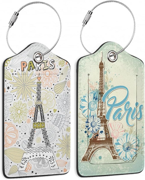 2 Pack Funny Luggage Tags with for Suitcases, Vintage Eiffel Towe Paris PU by DEMACYA