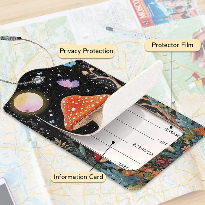 3 PCS Mushroom Luggage Tags, Colorful Butterfly Moon Star Suitcase Tags Privacy - Image 4
