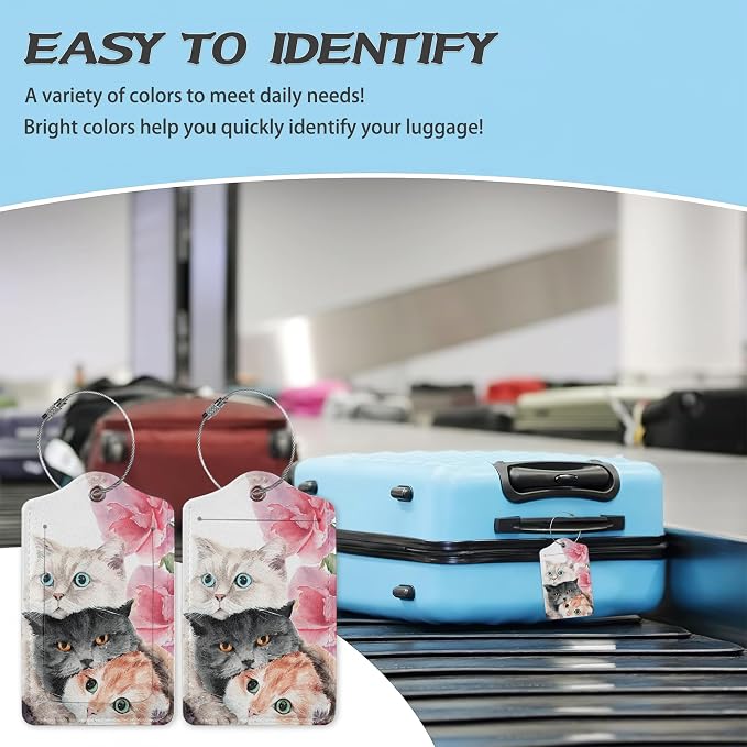 3 Pack Luggage Tag for Suitcase, Cute Funny Cat Leather Luggage Tags - Image 5