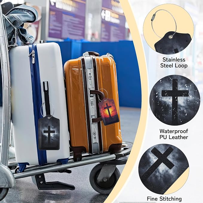 Cross Luggage Tags for Suitcase, 3 Pack Luggage Tag Leather Privacy Cover ID - Image 5