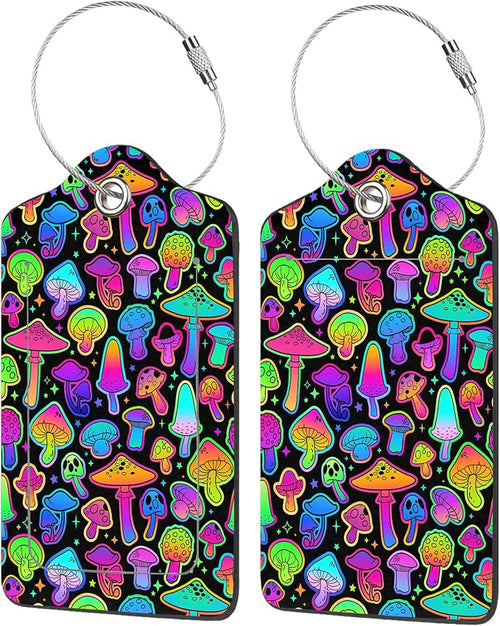 2 Pack Luggage Tags for Suitcases, Colorful Mushrooms Luggage Tag, PU Leather by EOBKLAX