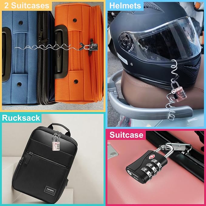 ZHEGE Luggage Lock for Train 4 Pack, 1 Cable, TSA Approved Travel Cable Lock - Image 6