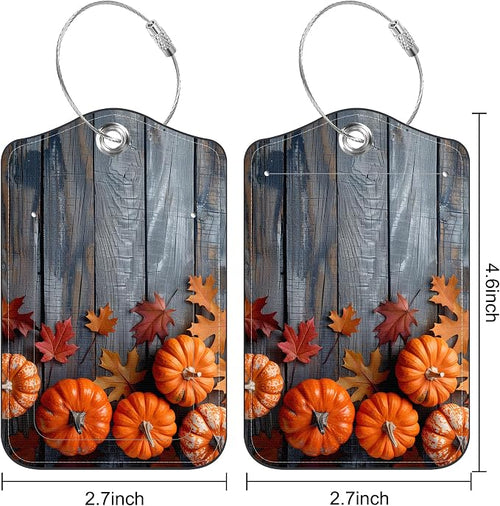 2 Pack Luggage Tag for Suitcase Thanksgiving Day Pumpkins Autumn Leaves Leather - Image 2