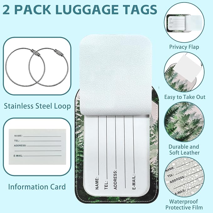 Foggy Forest Luggage Tag for Suitcase Set of 2 PU Leather Cute Luggage Tags - Image 2