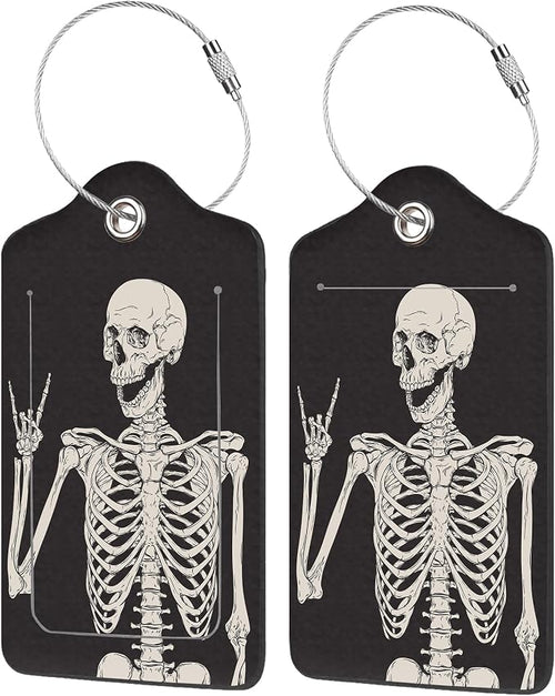 2 Pack Luggage Tag for Suitcase, Human Skeleton PU Leather Suitcase Tags by EOBKLAX