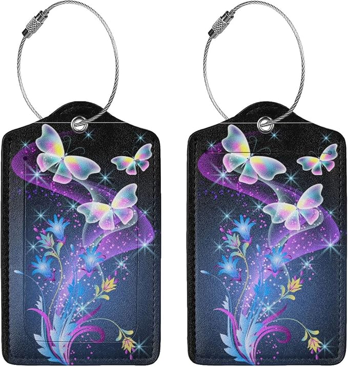 2Pcs Glowing Flowers and Butterfly Luggage Tags, Colorful Fancy Name ID - Image 3