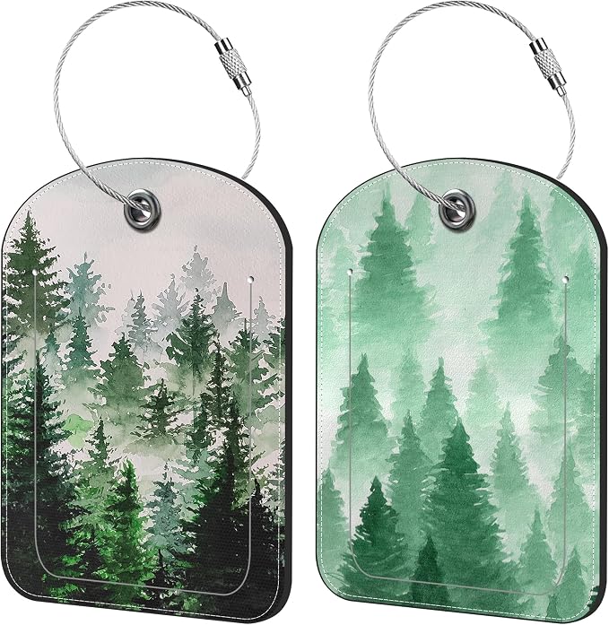 Foggy Forest Luggage Tag for Suitcase Set of 2 PU Leather Cute Luggage Tags by iapodiad