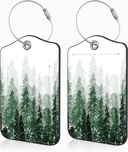 2 Pack Luggage Tags for Suitcases Watercolor Foggy Forest Leather Luggage Tags by Unknown