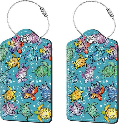 2 Pcs Luggage Tags for Suitcase, Cute Unique PU Leather Travel Bag Tag by Anikathy
