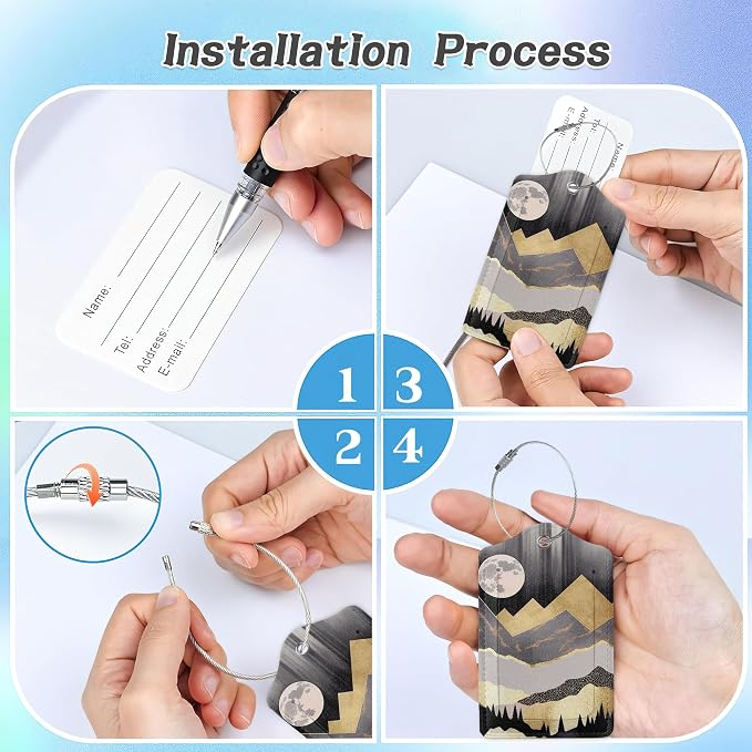 3 Pack Luggage Tag for Suitcase, Abstract Golden Mountain Leather Luggage Tags - Image 4