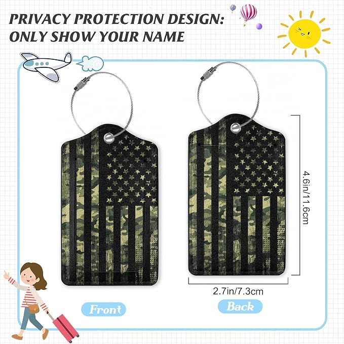 3 Pack Luggage Tag for Suitcase, American Flag USA Flag Leather Luggage Tags - Image 2
