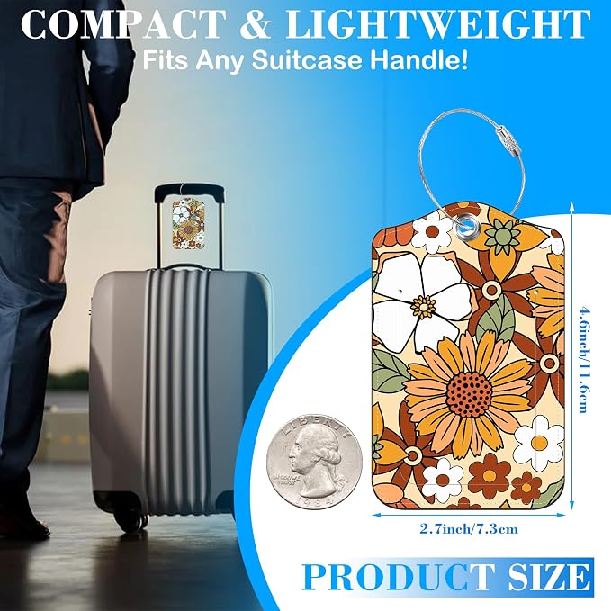 70s Retro Floral Luggage Tags for Suitcases Leather Travel Tags for Luggage ID - Image 2