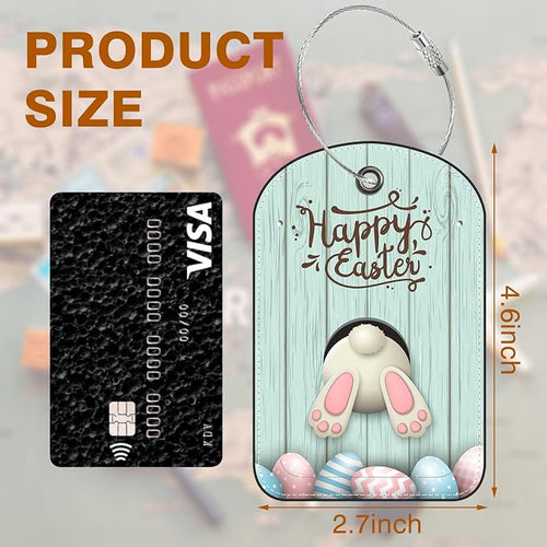 2 PCS Leather Luggage Tags for Suitcase Bunny Bottom and Easter Eggs Travel - Image 2