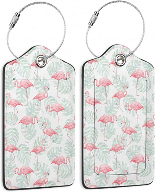 2 Pack Luggage Tag for Suitcase, Flamingos Palm Leafs Leather Suitcase Tags by TXIANT