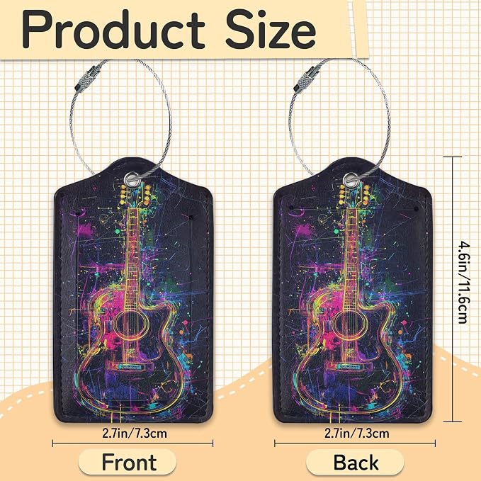 3 Pack Music Luggage Tags for Suitcases, Note Headphones Guitar Cute Leather - Image 3