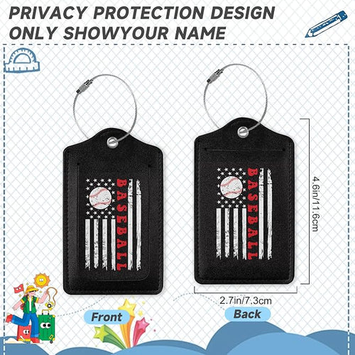2 Pack Leather Luggage Tag for Suitcase Vintage Baseball American Flag Unique - Image 2
