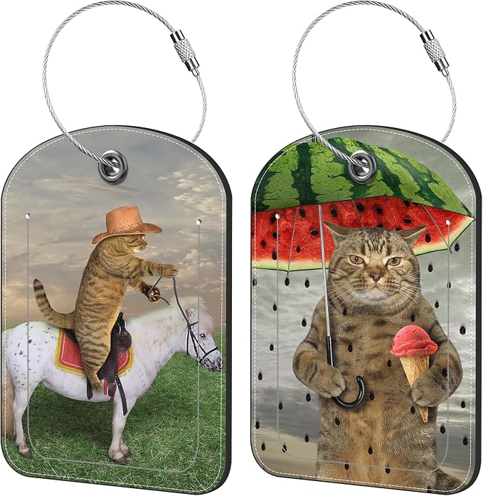 Cute Cat Luggage Tag for Suitcase Set of 2 PU Leather Cute Luggage Tags by iapodiad